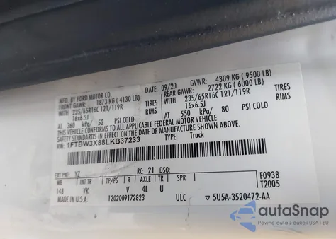 2020 Ford Transit-350 Cargo Van from USA, damaged, VIN 1FTBW3X88LKB37233